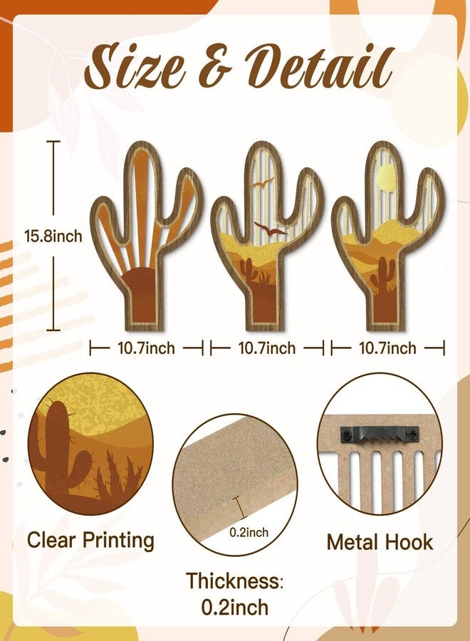 Putuo Decor Cactus Wall Decor, Boho Western Wall Art Set of 3, Wood Desert Cactus Wall Art, Southwestern Decor, Rustic Wooden Decoration, Boho Farmhouse Plaque for Living Room Bedroom Entryway Office - Image 2